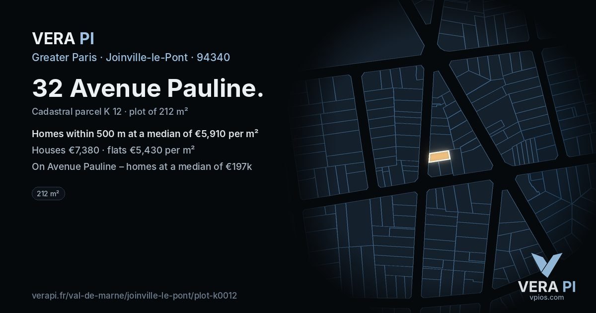 32 Avenue Pauline, Joinville-le-Pont at night – the plot lit, the parcels around coloured by the prices near them