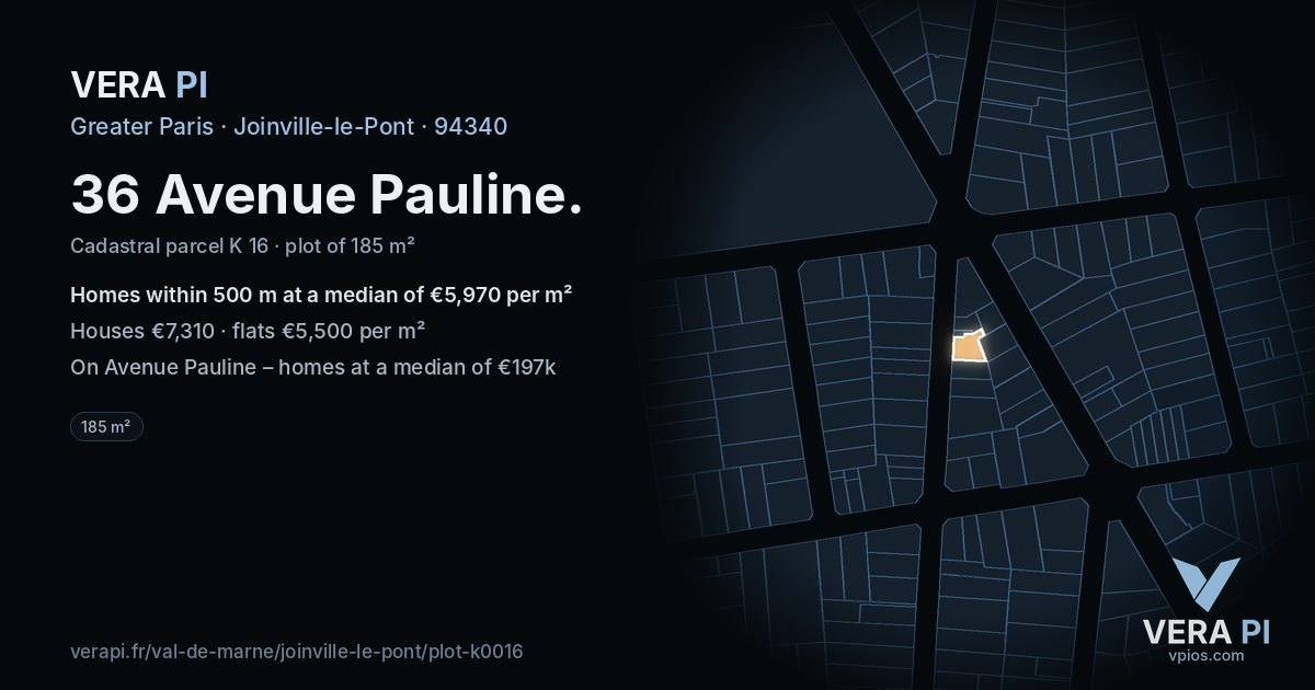 36 Avenue Pauline, Joinville-le-Pont at night – the plot lit, the parcels around coloured by the prices near them