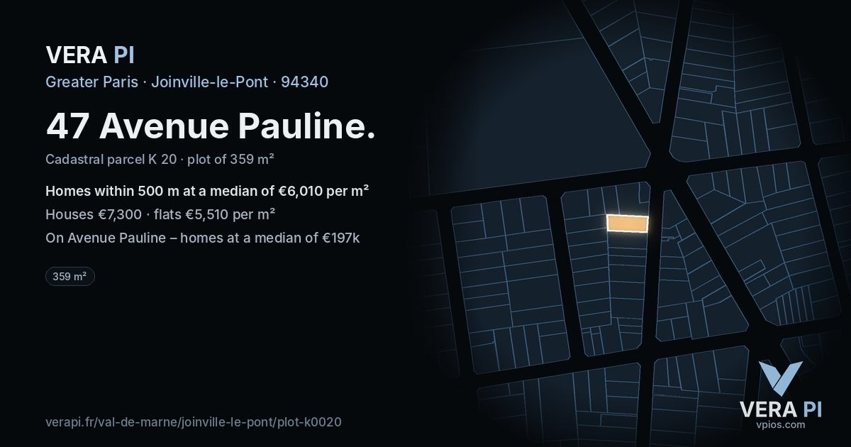 47 Avenue Pauline, Joinville-le-Pont at night – the plot lit, the parcels around coloured by the prices near them