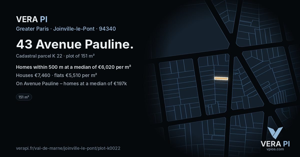 43 Avenue Pauline, Joinville-le-Pont at night – the plot lit, the parcels around coloured by the prices near them