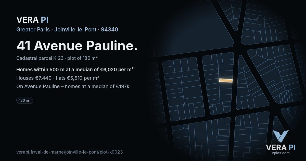 41 Avenue Pauline, Joinville-le-Pont at night – the plot lit, the parcels around coloured by the prices near them