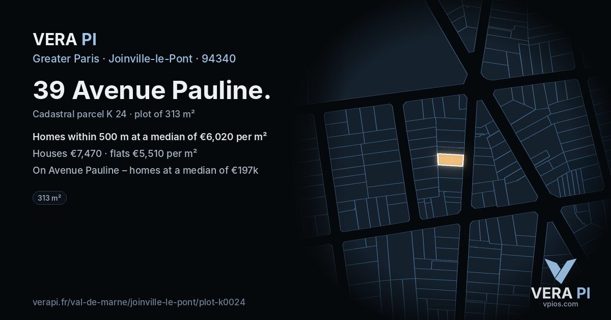39 Avenue Pauline, Joinville-le-Pont at night – the plot lit, the parcels around coloured by the prices near them