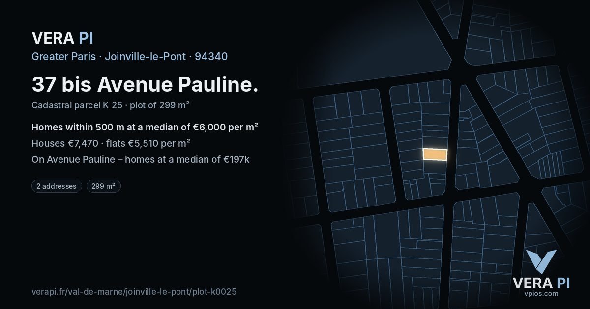 37 bis Avenue Pauline, Joinville-le-Pont at night – the plot lit, the parcels around coloured by the prices near them