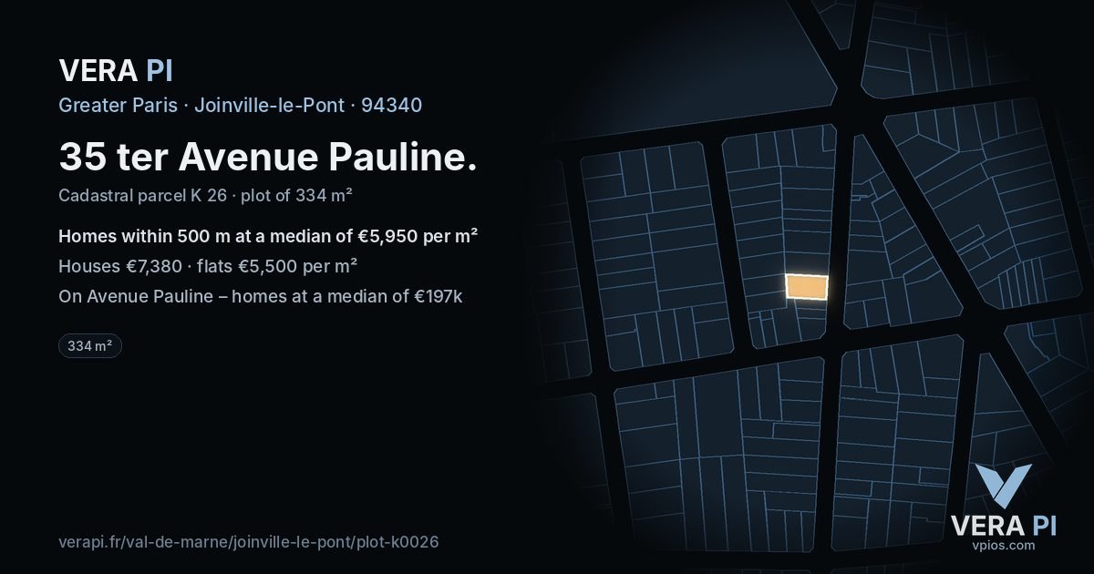 35 ter Avenue Pauline, Joinville-le-Pont at night – the plot lit, the parcels around coloured by the prices near them