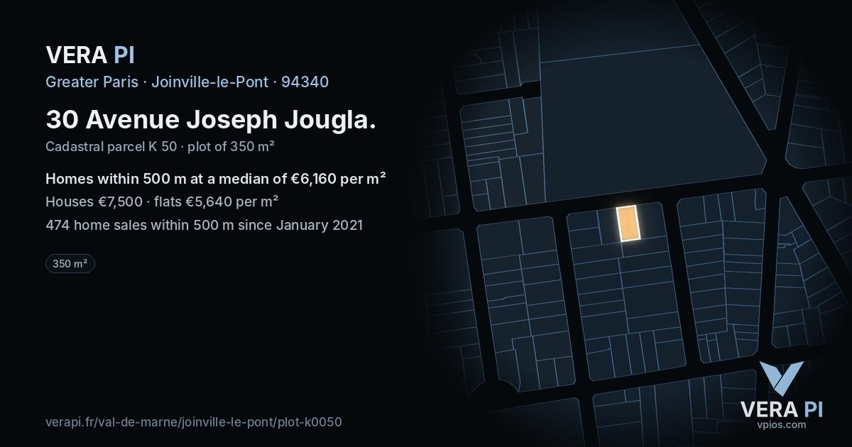 30 Avenue Joseph Jougla, Joinville-le-Pont at night – the plot lit, the parcels around coloured by the prices near them