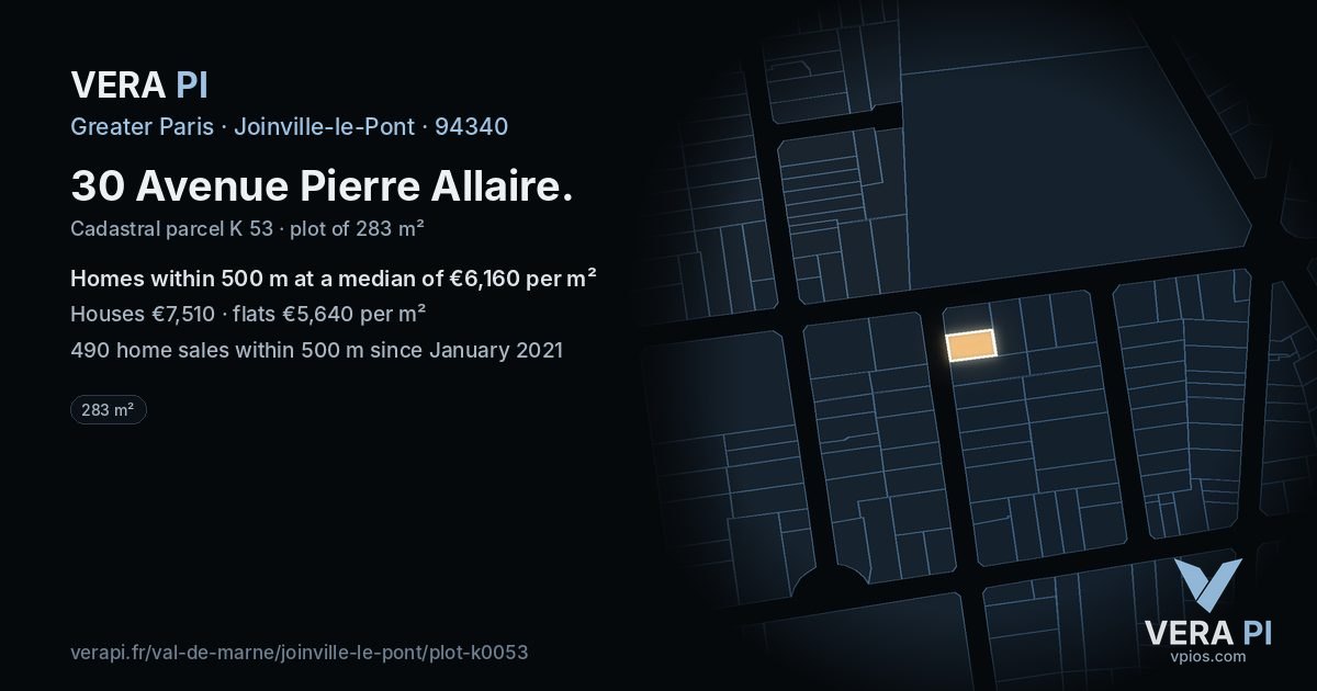 30 Avenue Pierre Allaire, Joinville-le-Pont at night – the plot lit, the parcels around coloured by the prices near them