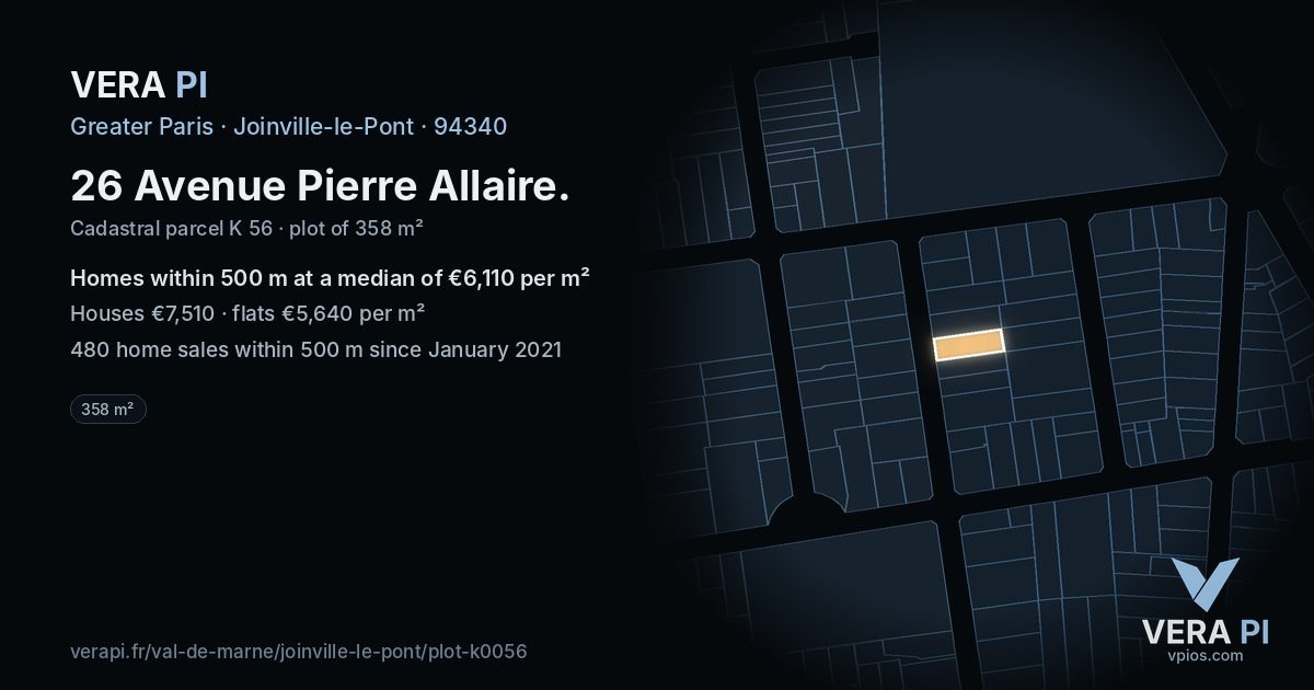 26 Avenue Pierre Allaire, Joinville-le-Pont at night – the plot lit, the parcels around coloured by the prices near them