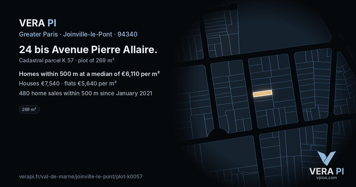 24 bis Avenue Pierre Allaire, Joinville-le-Pont at night – the plot lit, the parcels around coloured by the prices near them