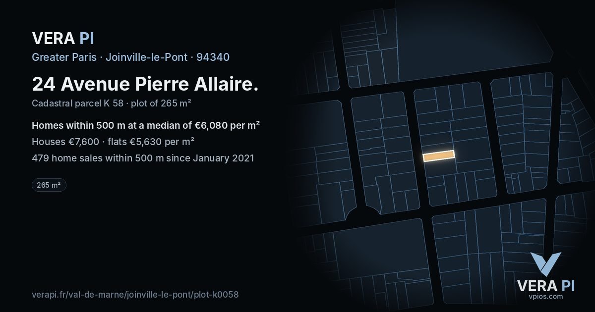 24 Avenue Pierre Allaire, Joinville-le-Pont at night – the plot lit, the parcels around coloured by the prices near them