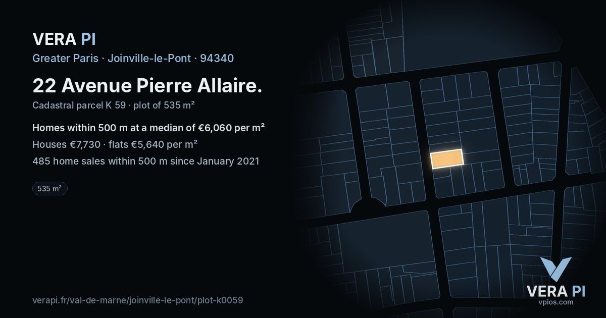 22 Avenue Pierre Allaire, Joinville-le-Pont at night – the plot lit, the parcels around coloured by the prices near them