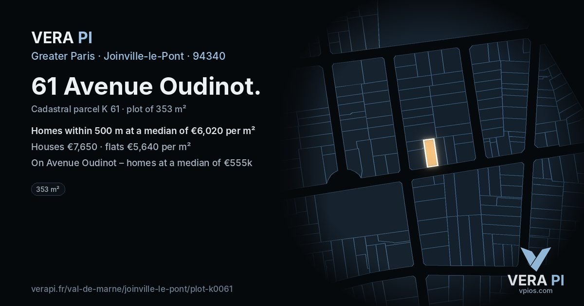 61 Avenue Oudinot, Joinville-le-Pont at night – the plot lit, the parcels around coloured by the prices near them