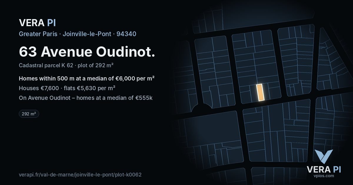 63 Avenue Oudinot, Joinville-le-Pont at night – the plot lit, the parcels around coloured by the prices near them