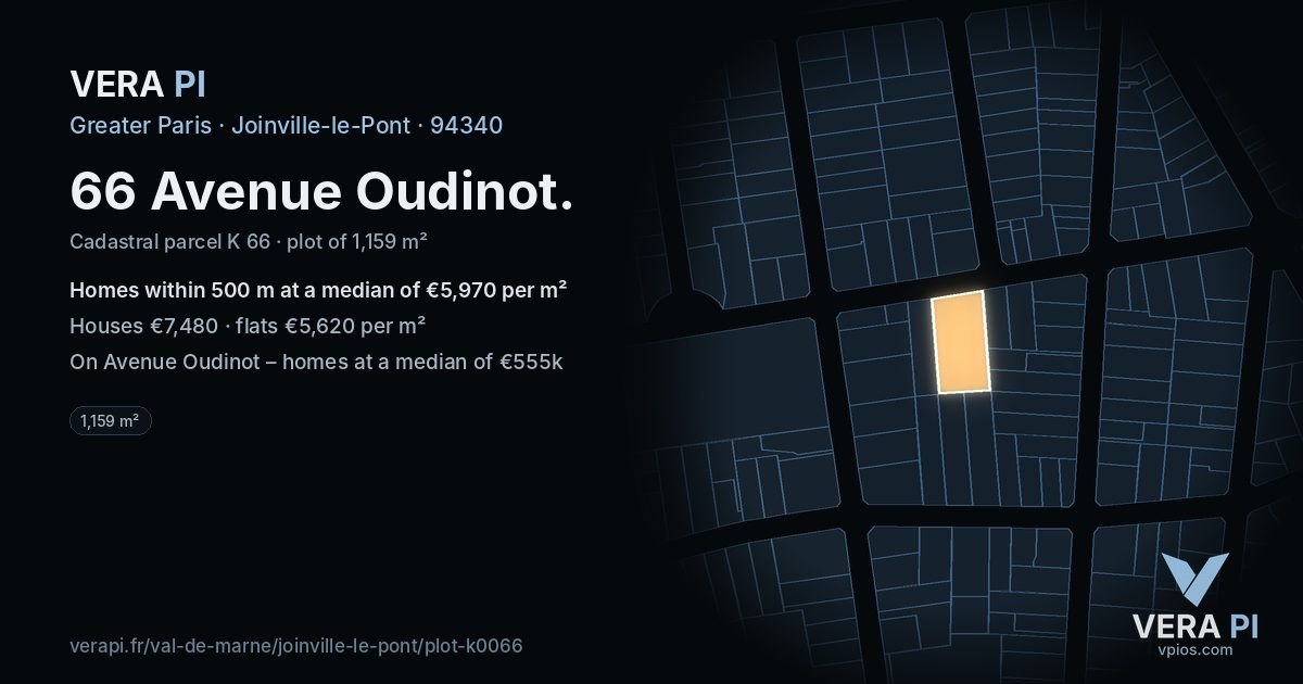 66 Avenue Oudinot, Joinville-le-Pont at night – the plot lit, the parcels around coloured by the prices near them