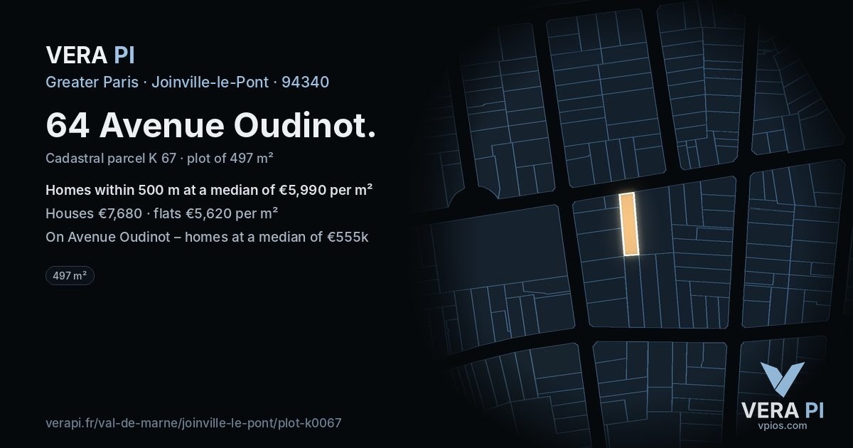 64 Avenue Oudinot, Joinville-le-Pont at night – the plot lit, the parcels around coloured by the prices near them