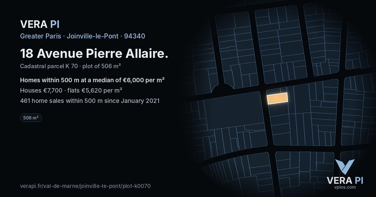 18 Avenue Pierre Allaire, Joinville-le-Pont at night – the plot lit, the parcels around coloured by the prices near them