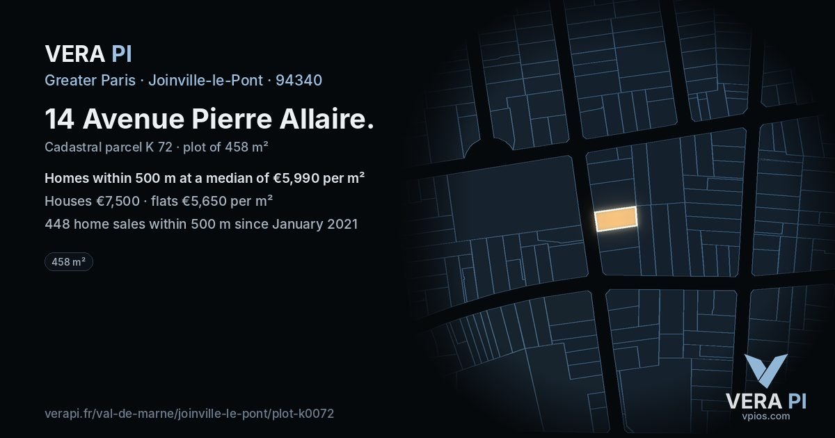 14 Avenue Pierre Allaire, Joinville-le-Pont at night – the plot lit, the parcels around coloured by the prices near them