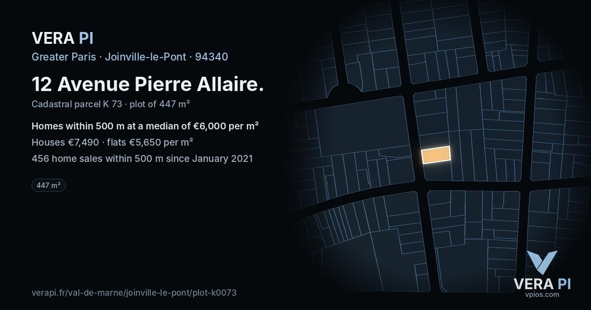 12 Avenue Pierre Allaire, Joinville-le-Pont at night – the plot lit, the parcels around coloured by the prices near them