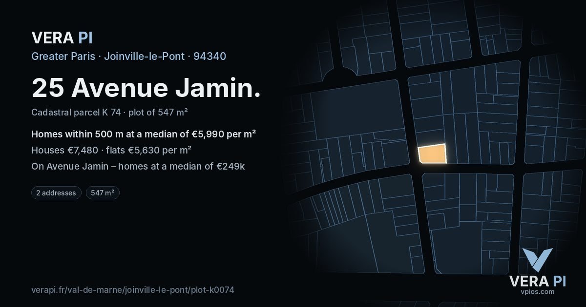 25 Avenue Jamin, Joinville-le-Pont at night – the plot lit, the parcels around coloured by the prices near them