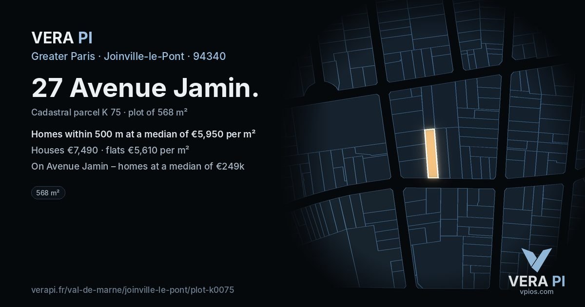 27 Avenue Jamin, Joinville-le-Pont at night – the plot lit, the parcels around coloured by the prices near them