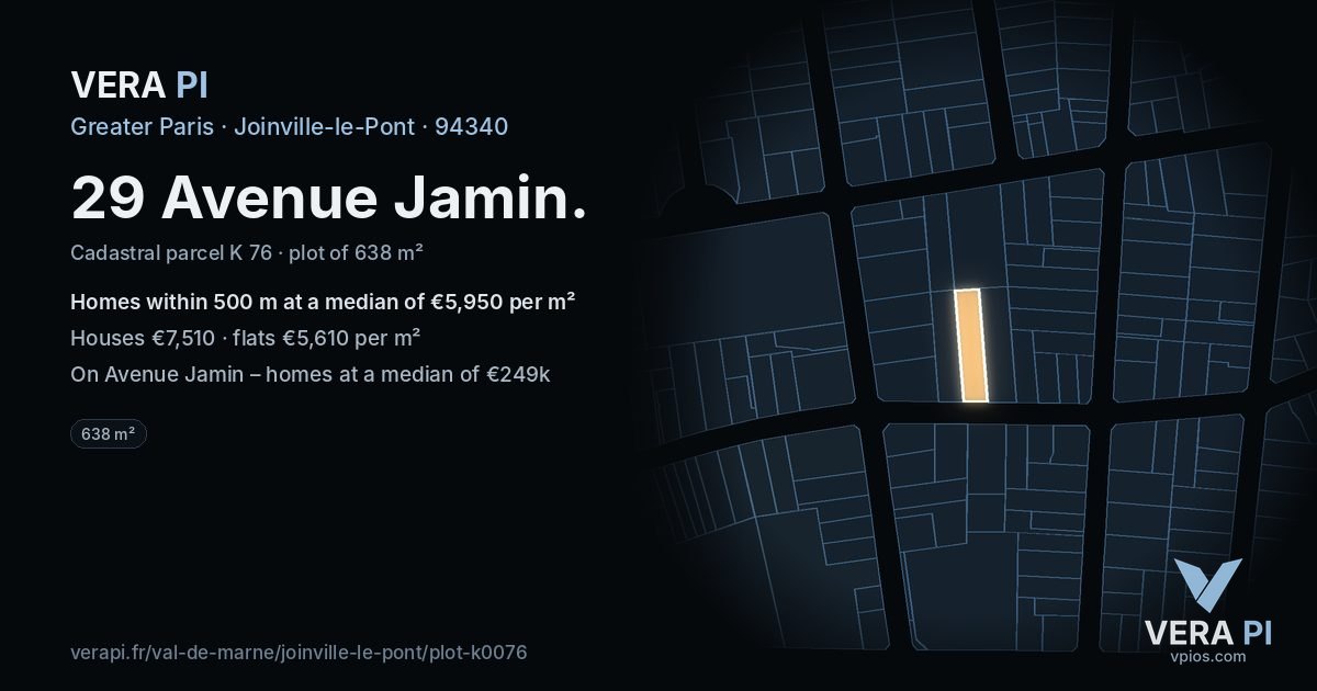 29 Avenue Jamin, Joinville-le-Pont at night – the plot lit, the parcels around coloured by the prices near them