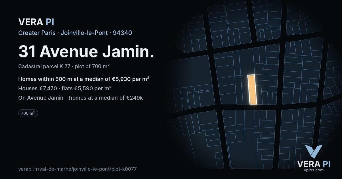 31 Avenue Jamin, Joinville-le-Pont at night – the plot lit, the parcels around coloured by the prices near them