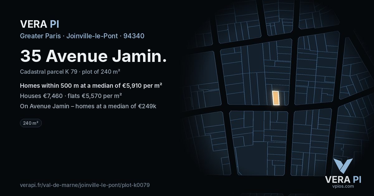 35 Avenue Jamin, Joinville-le-Pont at night – the plot lit, the parcels around coloured by the prices near them