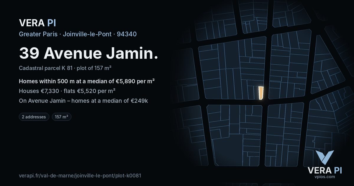 39 Avenue Jamin, Joinville-le-Pont at night – the plot lit, the parcels around coloured by the prices near them
