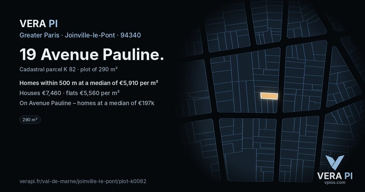19 Avenue Pauline, Joinville-le-Pont at night – the plot lit, the parcels around coloured by the prices near them