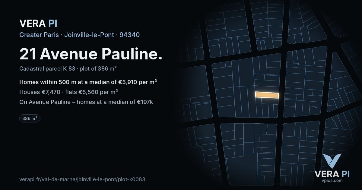 21 Avenue Pauline, Joinville-le-Pont at night – the plot lit, the parcels around coloured by the prices near them