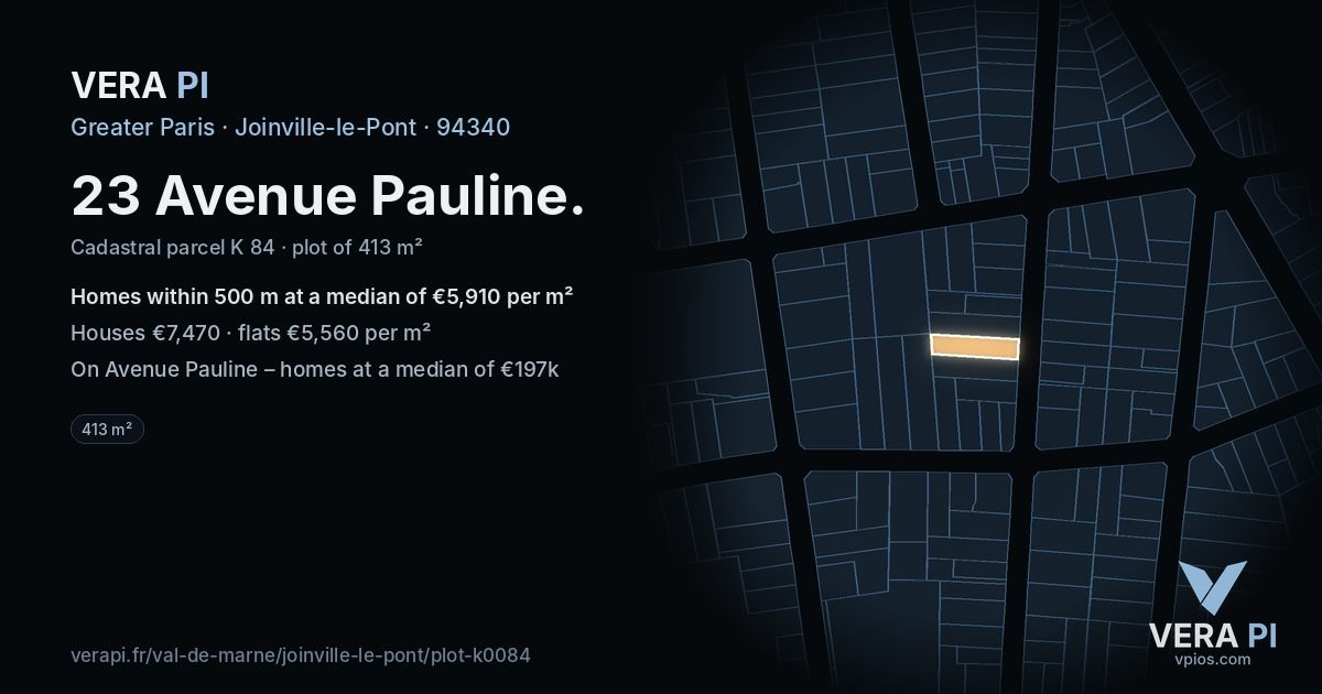 23 Avenue Pauline, Joinville-le-Pont at night – the plot lit, the parcels around coloured by the prices near them