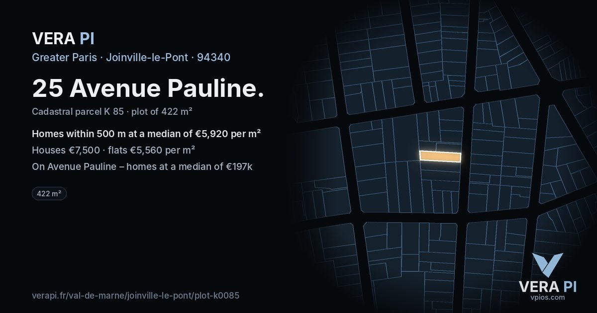 25 Avenue Pauline, Joinville-le-Pont at night – the plot lit, the parcels around coloured by the prices near them