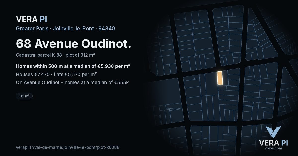 68 Avenue Oudinot, Joinville-le-Pont at night – the plot lit, the parcels around coloured by the prices near them