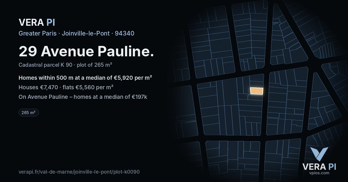 29 Avenue Pauline, Joinville-le-Pont at night – the plot lit, the parcels around coloured by the prices near them