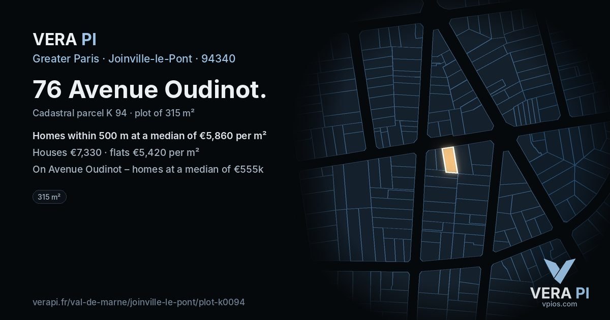 76 Avenue Oudinot, Joinville-le-Pont at night – the plot lit, the parcels around coloured by the prices near them
