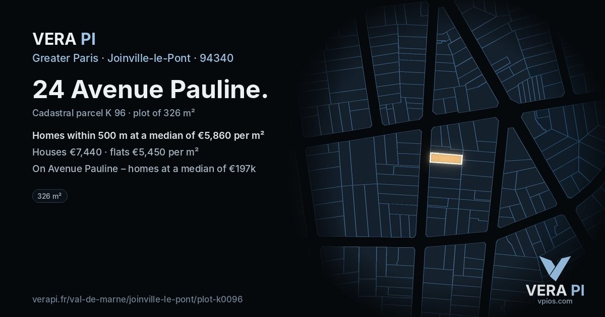 24 Avenue Pauline, Joinville-le-Pont at night – the plot lit, the parcels around coloured by the prices near them