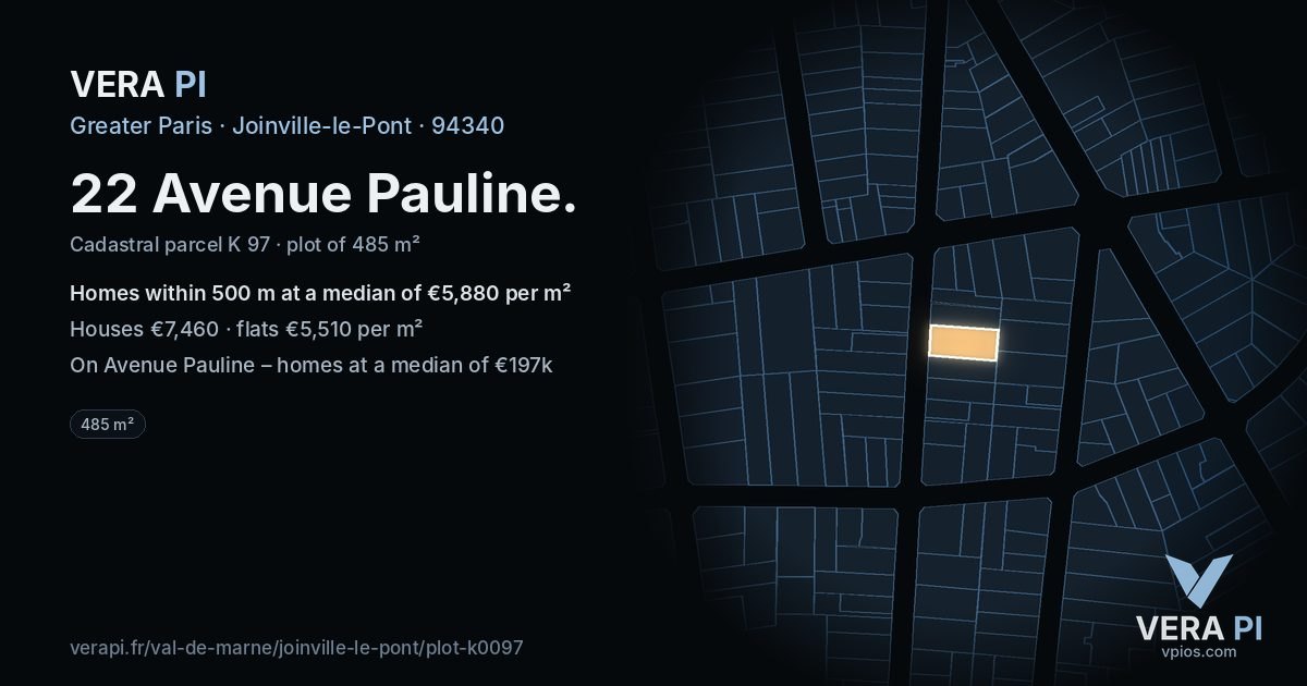 22 Avenue Pauline, Joinville-le-Pont at night – the plot lit, the parcels around coloured by the prices near them