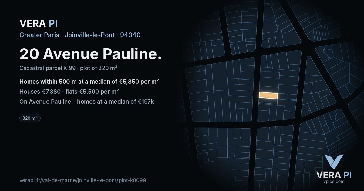 20 Avenue Pauline, Joinville-le-Pont at night – the plot lit, the parcels around coloured by the prices near them