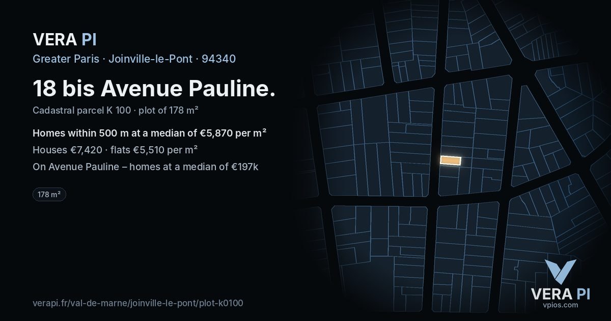 18 bis Avenue Pauline, Joinville-le-Pont at night – the plot lit, the parcels around coloured by the prices near them