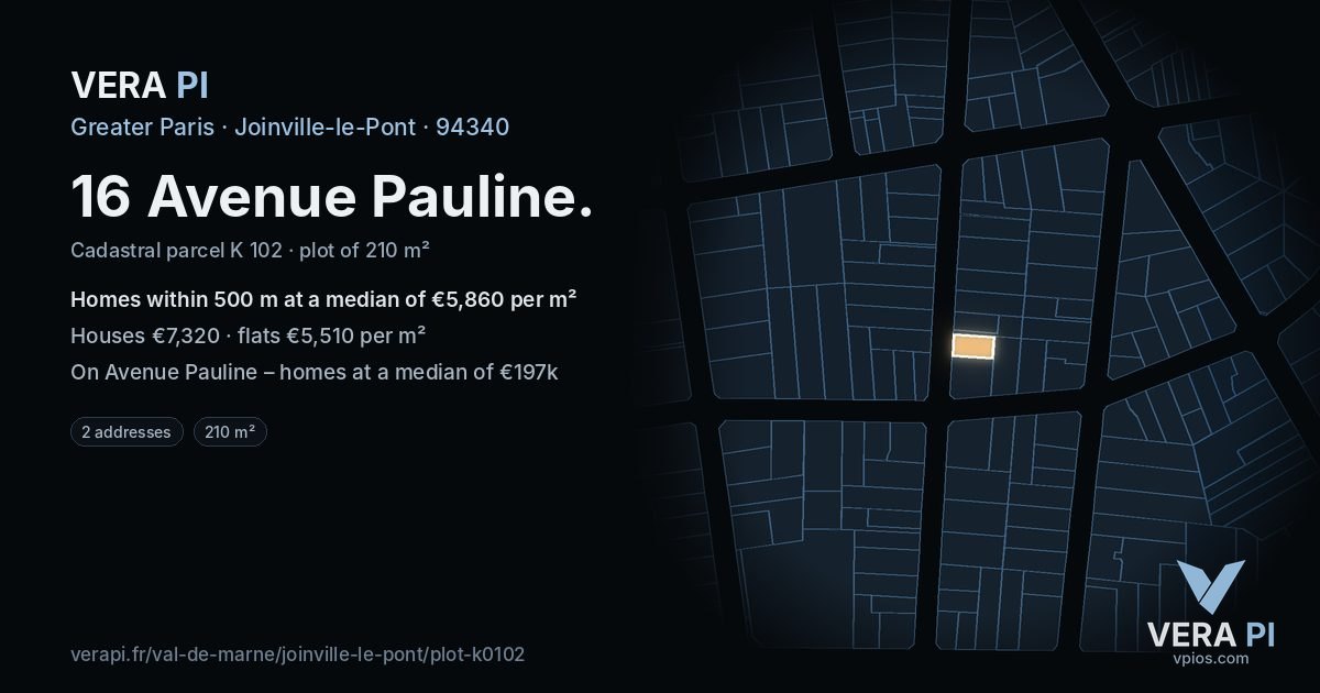 16 Avenue Pauline, Joinville-le-Pont at night – the plot lit, the parcels around coloured by the prices near them