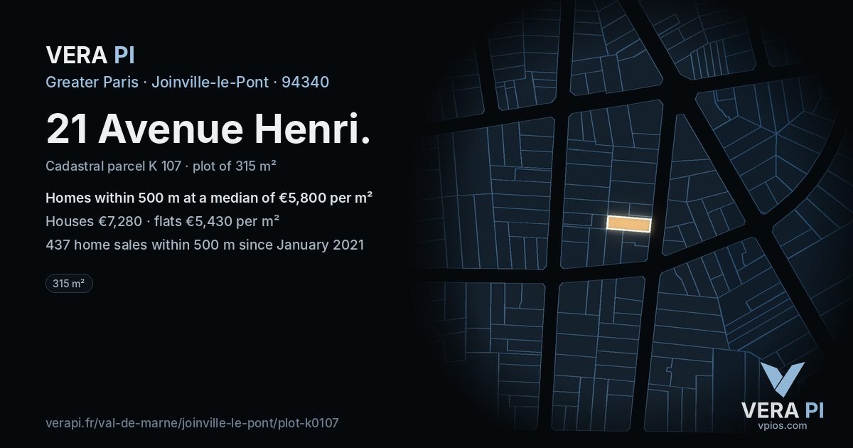 21 Avenue Henri, Joinville-le-Pont at night – the plot lit, the parcels around coloured by the prices near them