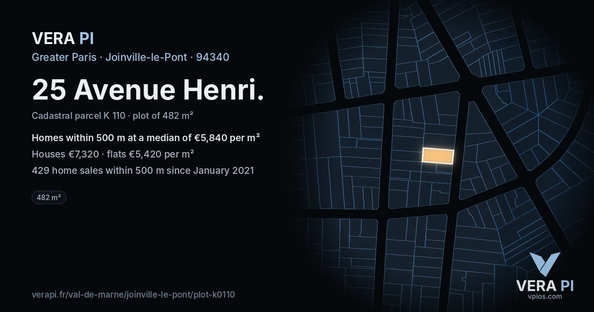25 Avenue Henri, Joinville-le-Pont at night – the plot lit, the parcels around coloured by the prices near them