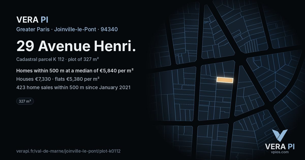 29 Avenue Henri, Joinville-le-Pont at night – the plot lit, the parcels around coloured by the prices near them