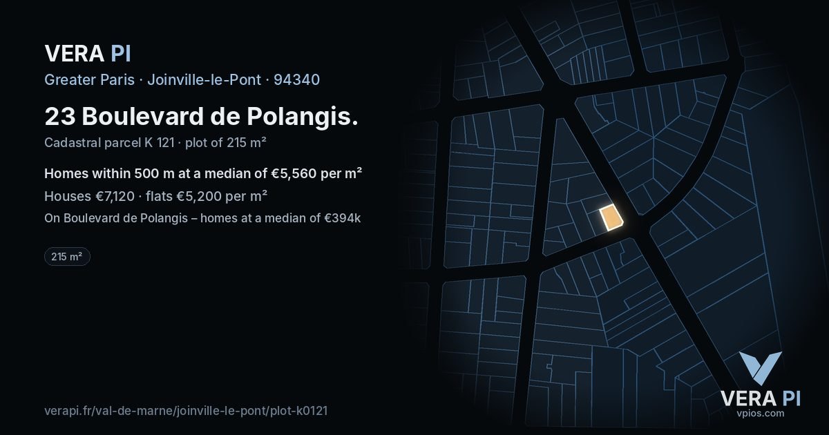 23 Boulevard de Polangis, Joinville-le-Pont at night – the plot lit, the parcels around coloured by the prices near them