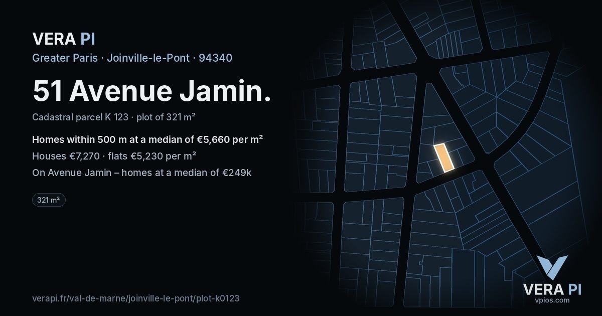 51 Avenue Jamin, Joinville-le-Pont at night – the plot lit, the parcels around coloured by the prices near them