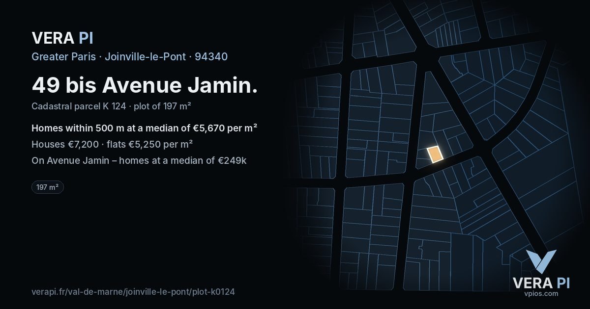 49 bis Avenue Jamin, Joinville-le-Pont at night – the plot lit, the parcels around coloured by the prices near them