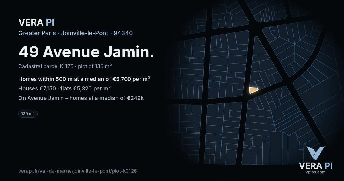 49 Avenue Jamin, Joinville-le-Pont at night – the plot lit, the parcels around coloured by the prices near them