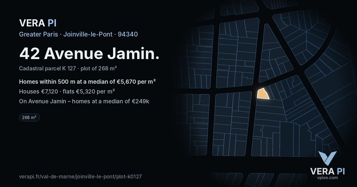 42 Avenue Jamin, Joinville-le-Pont at night – the plot lit, the parcels around coloured by the prices near them