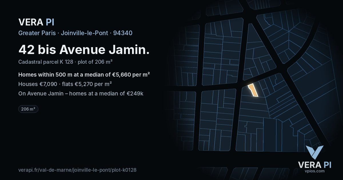 42 bis Avenue Jamin, Joinville-le-Pont at night – the plot lit, the parcels around coloured by the prices near them