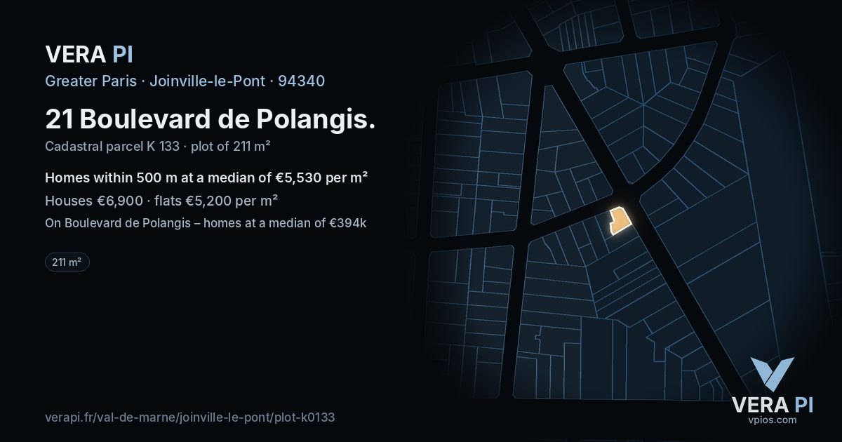 21 Boulevard de Polangis, Joinville-le-Pont at night – the plot lit, the parcels around coloured by the prices near them
