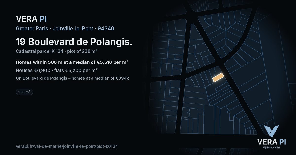 19 Boulevard de Polangis, Joinville-le-Pont at night – the plot lit, the parcels around coloured by the prices near them